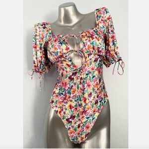 For Love & Lemons Victorias Secret Nwt Watercolor Bodysuit Tie Top Small S